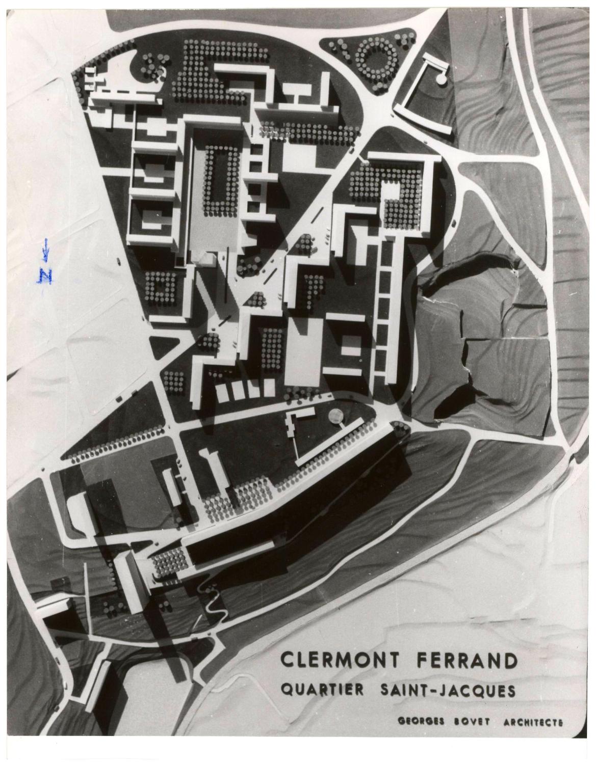 Cliché de la maquette signée de Georges Bovet ayant été présentée à la foire-exposition de Clermont-Ferrand en septembre 1955 sur le stand du ministère de la reconstruction et de l'urbanisme.