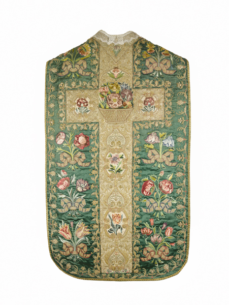 chasuble, étole, manipule, voile de calice, bourse de corporal : ornement vert n°1