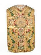 chasuble, bourse de corporal, manipule : ornement doré