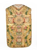 chasuble, bourse de corporal, manipule : ornement doré