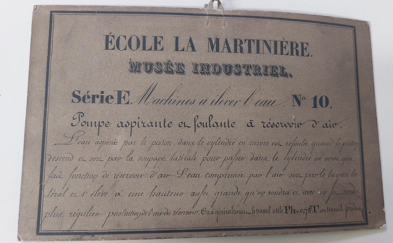 Instrument de démonstration en dynamique des fluides, pompe aspirante et foulante