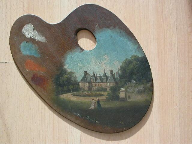 Palette de peintre avec une vue du château de Randan