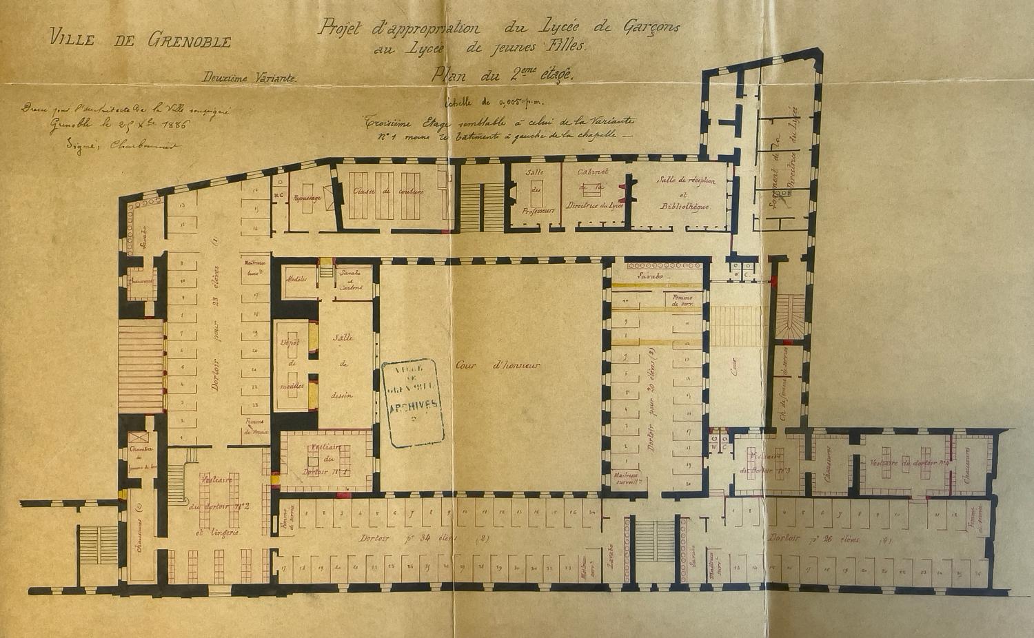 Collège de jésuites, dit Royal-Dauphin, puis école centrale, lycée, collège royal, lycée de garçons puis lycée de jeunes filles, actuellement cité scolaire Stendhal