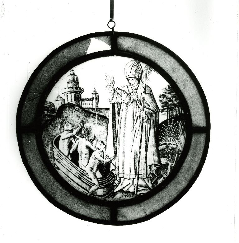 Verrière (rondel) : saint Nicolas, verrière à personnages