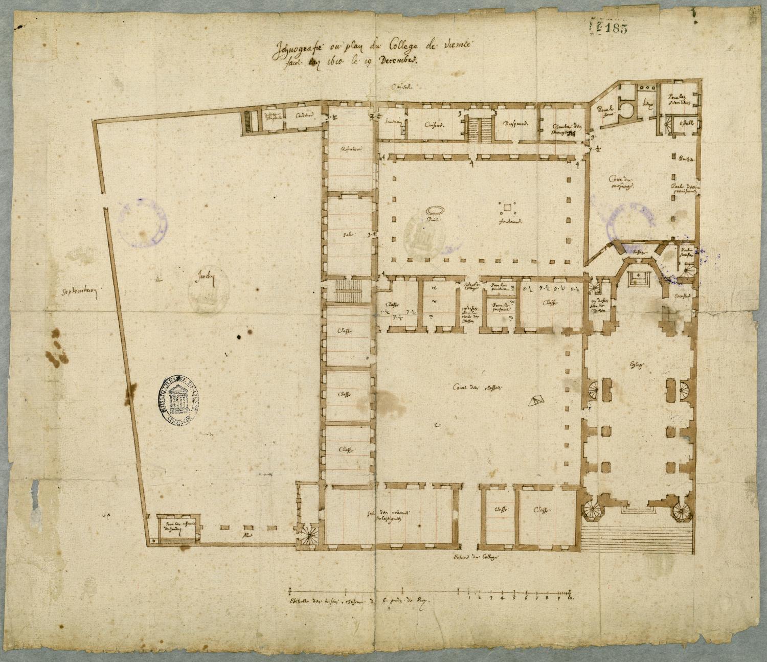 Plan du rez-de-chaussée, par E. Martellange, 19 décembre 1610 (Vienne, Médiathèque, M 11/102)