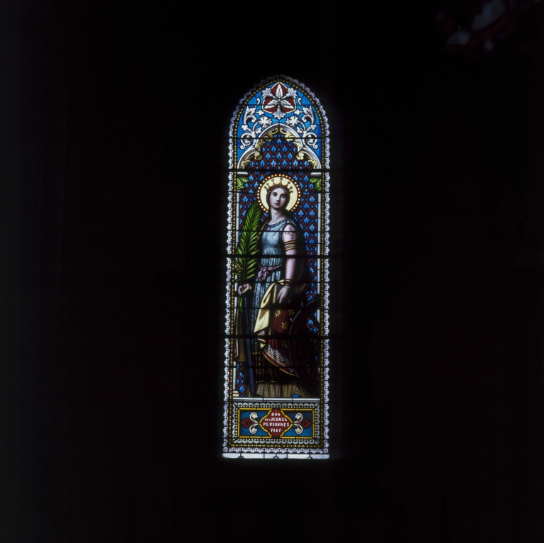 Ensemble de 2 verrières à personnages : saint Louis de Gonzague, sainte Catherine (baies n°11, 12)