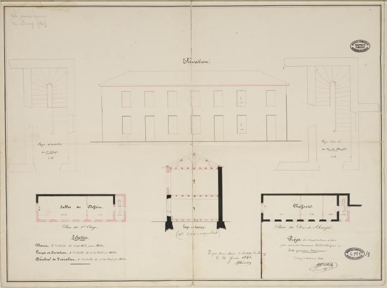 Projet pour l'aménagement de l'école primaire supérieure dans l'ancienne salle de physique, 1846 (AC Bourg-en-Bresse, 1 Fi 203)