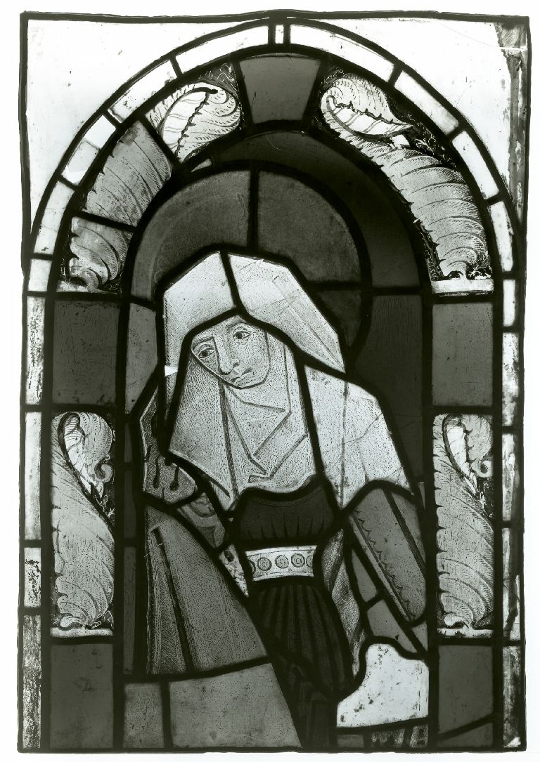 Ensemble de 2 verrières : saint Jean, Vierge (baie 1, 2), verrière à personnages