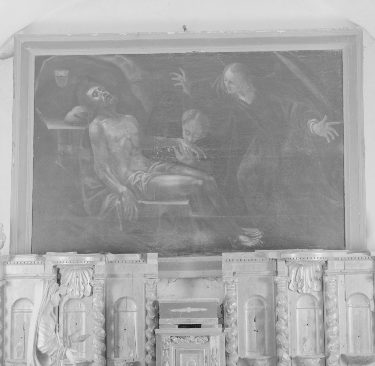 Tableau de la chapelle Notre-Dame-des-sept-douleurs : le Christ mort veillé par les anges
