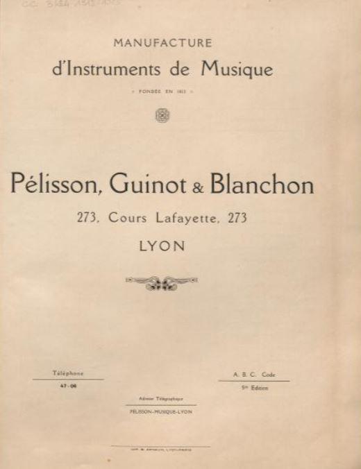 Catalogue Pélisson, Gaillard, Guinot d'instruments de musique (en ligne)