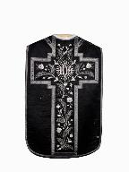 chasuble, étole, manipule, bourse de corporal : ornement noir n°1