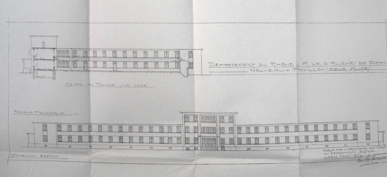 Asile d'aliénés de Bron, puis asile départemental d'aliénés du Rhône, puis asile d'aliénés du Vinatier, actuellement centre hospitalier Le Vinatier