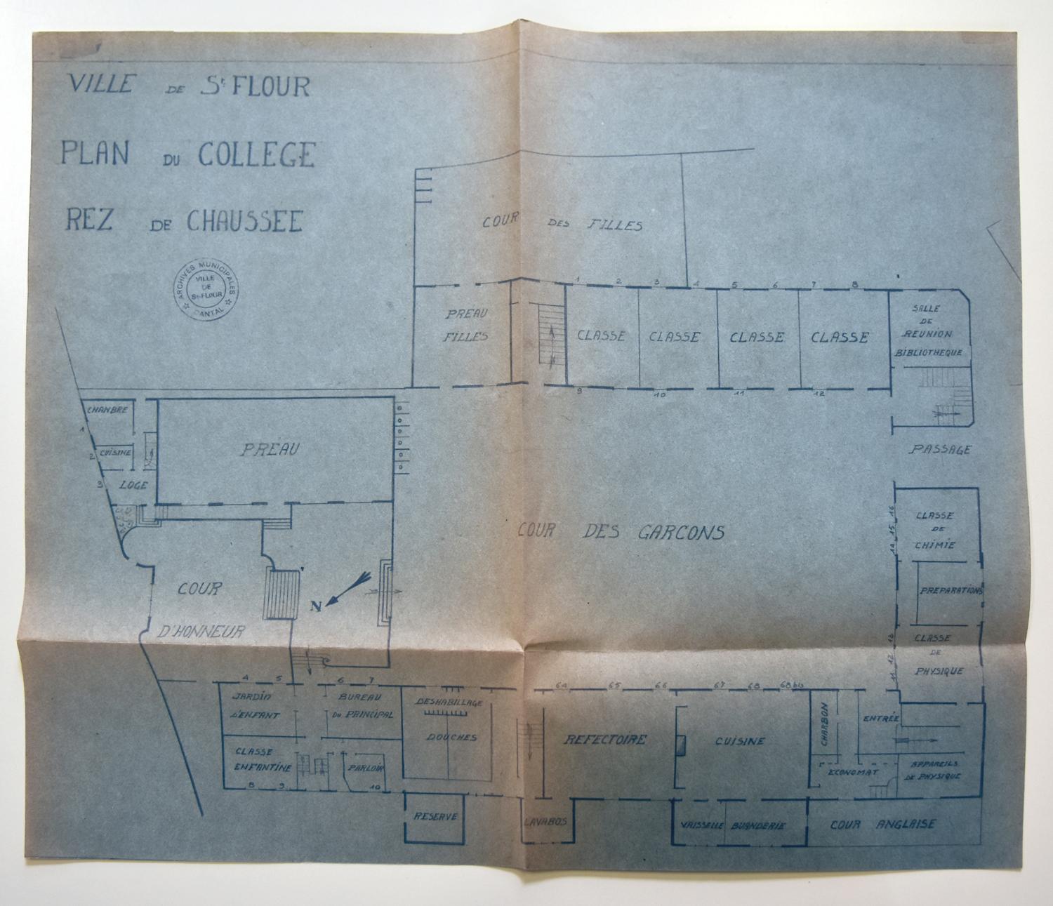 Plan d'état des lieux : rez-de-chaussée, 1957 (AC Saint-Flour, 4 M 6/2)