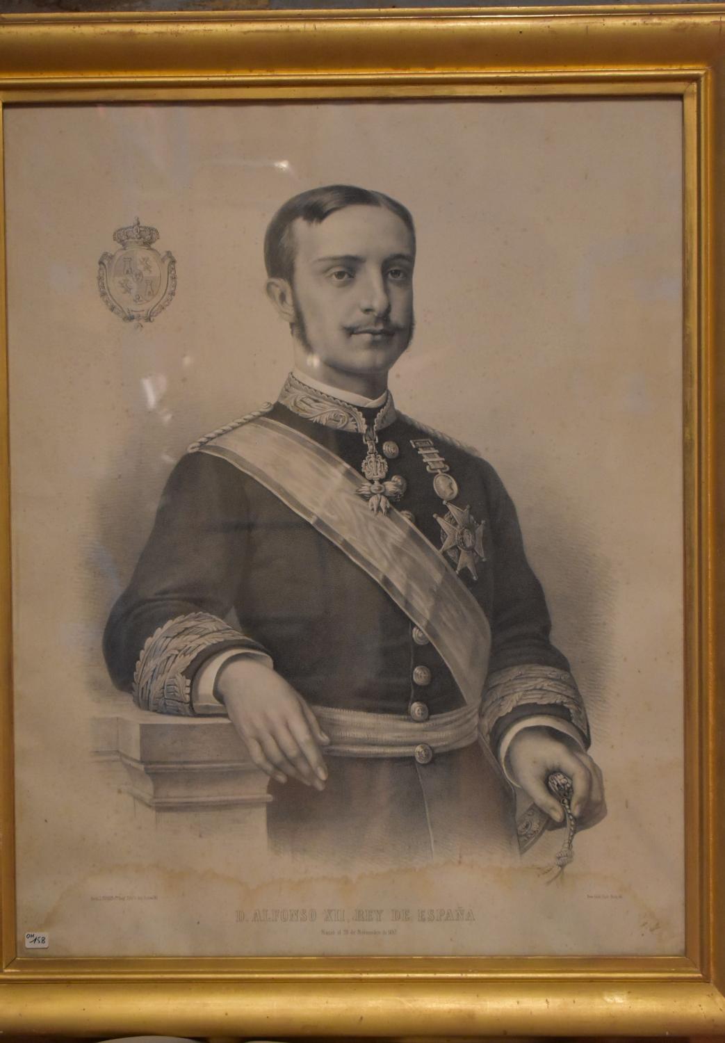 Deux paires d'estampes - Portraits d'Alphonse XII, roi d' Espagne et de son épouse Mercedes d'Orléans