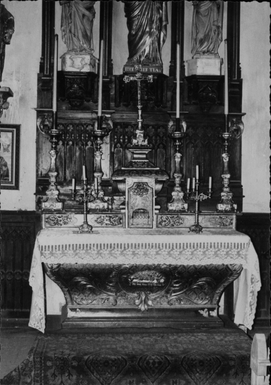 Ensemble de l'autel de la Vierge : autel, gradin, tabernacle (ancien maître-autel)