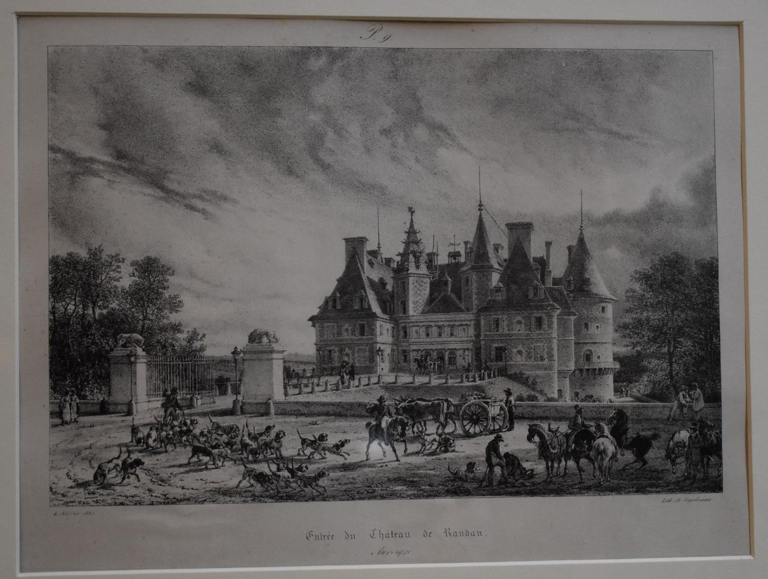 Estampe de Godefroy Engelmann - Entrée du Château de Randan