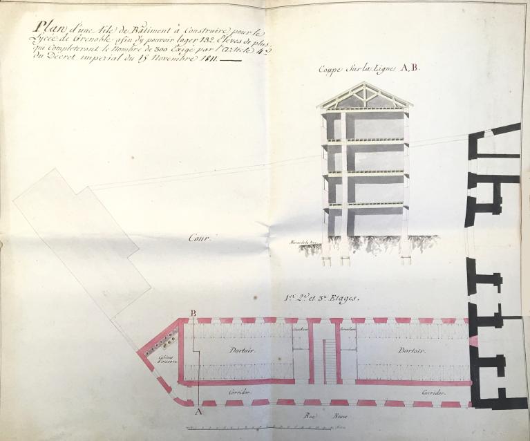 Collège de jésuites, dit Royal-Dauphin, puis école centrale, lycée, collège royal, lycée de garçons puis lycée de jeunes filles, actuellement cité scolaire Stendhal