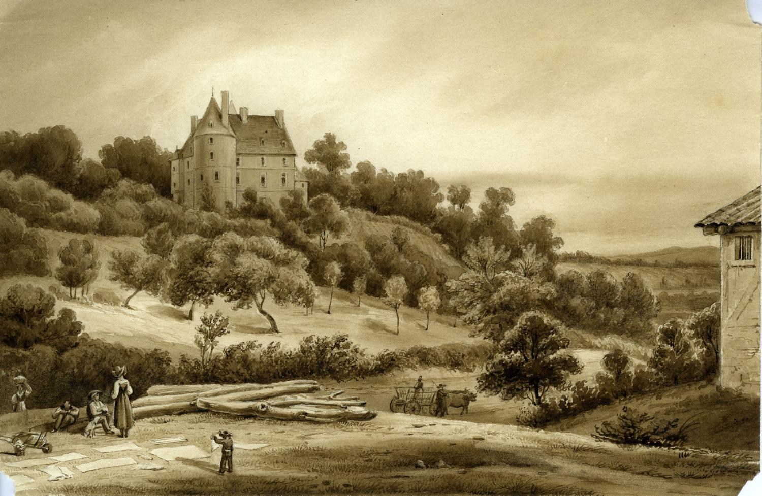 Lavis attribué à Louis Atthalin, n° 1 - Vue sud du château de Randan