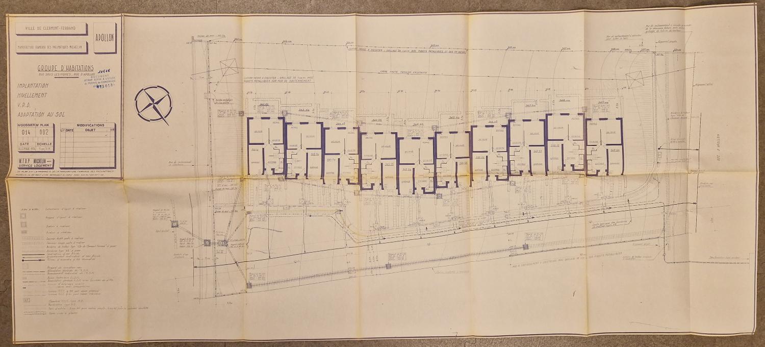 Cité ouvrière du Clos-Chanturgue : plan d'implantation et de nivellement du groupe d'habitations rue d'Apollon