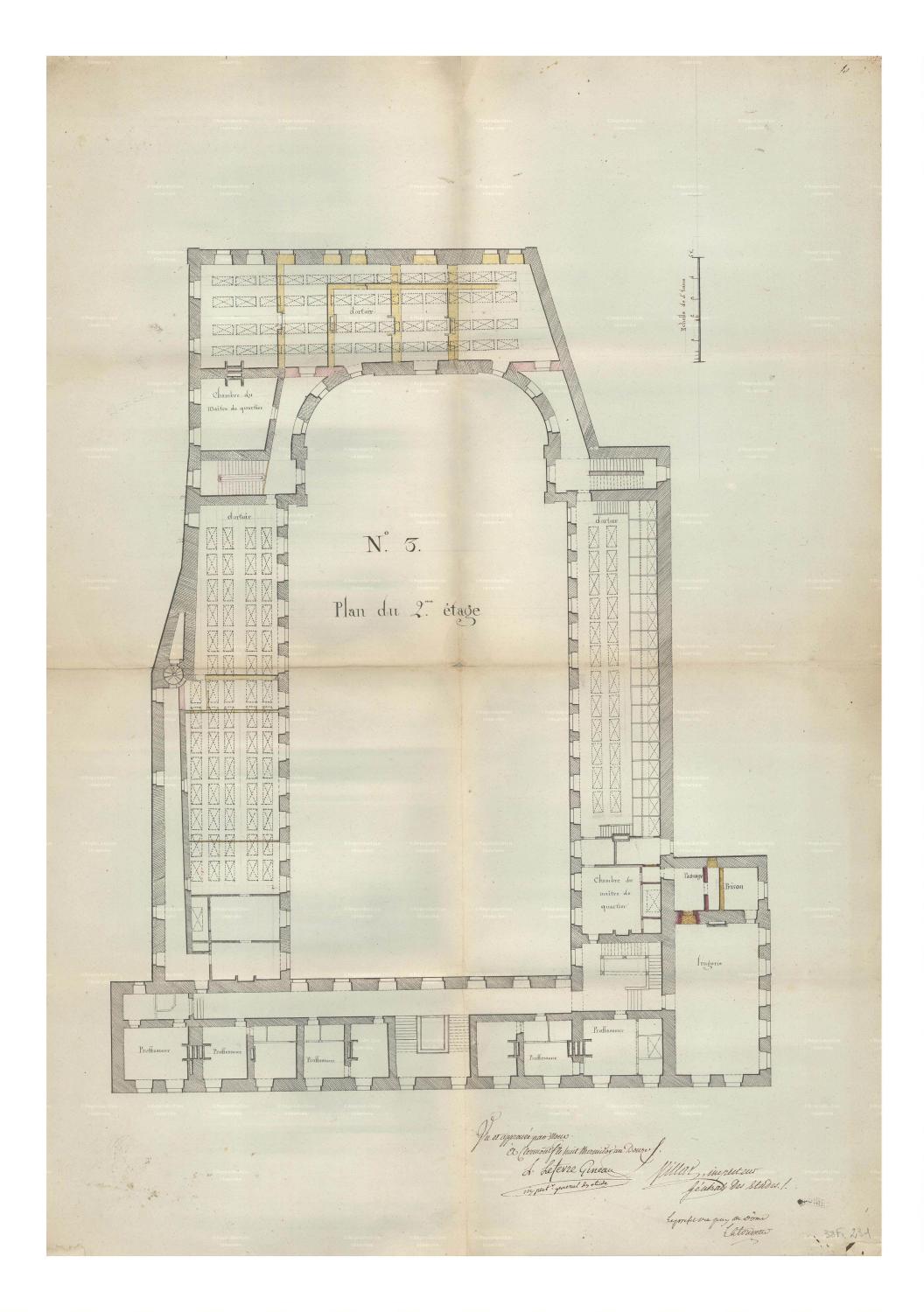 Projet d'aménagement du lycée par Cournon, 1804 : 2e étage (AD Puy-de-Dôme, 38 Fi 231)
