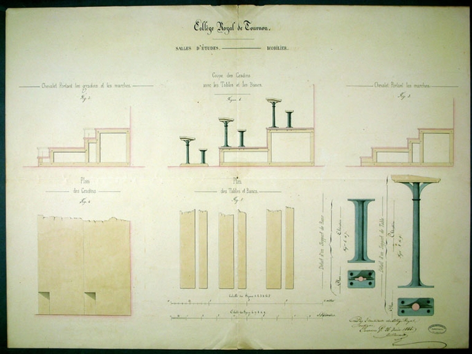 Collège de Tournon, puis école royale militaire, école centrale, collège communal, collège royal, lycée impérial, lycée de garçons, actuellement lycée Gabriel-Faure