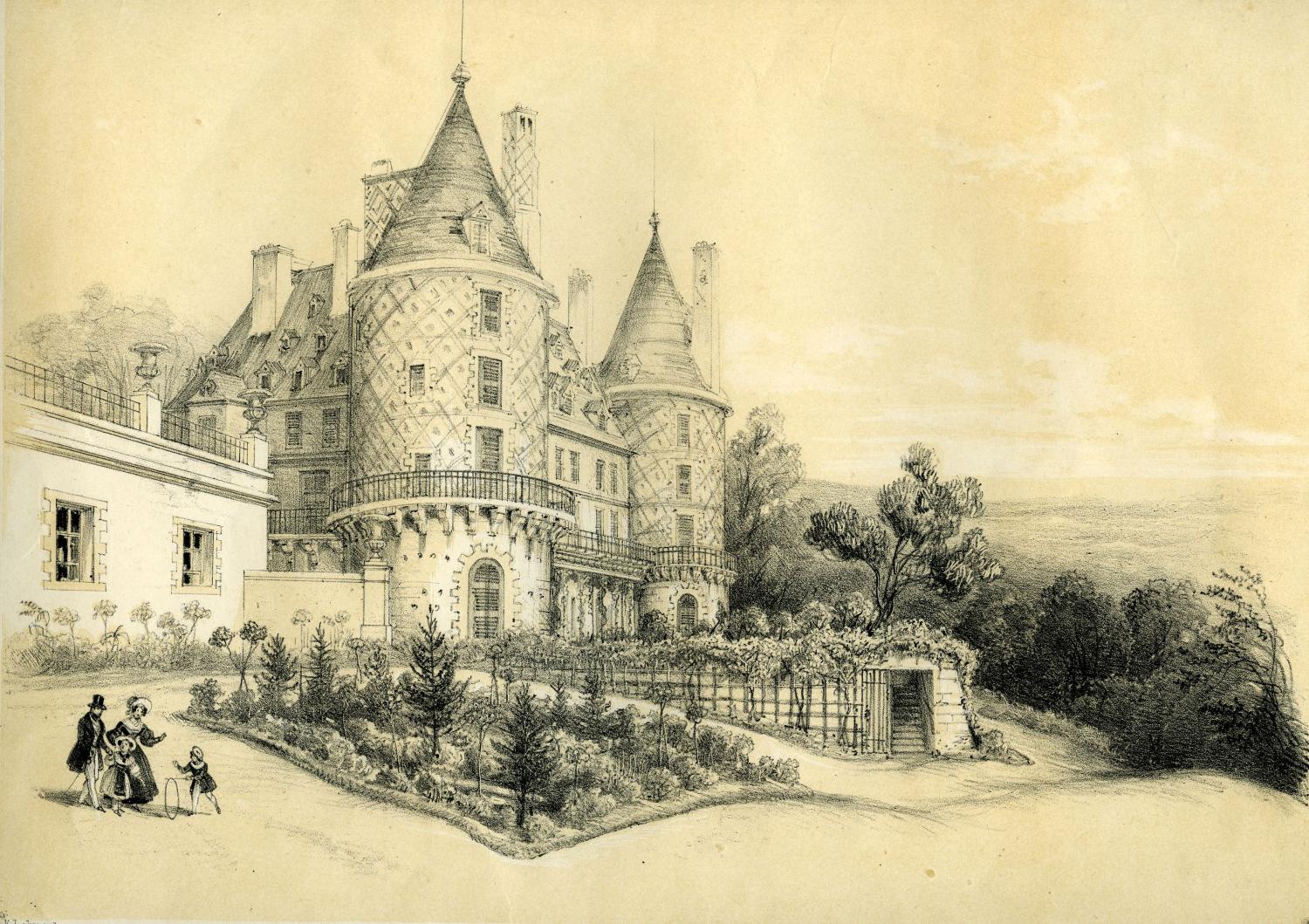 Lithographie de Desrosiers - " Château de Randan "