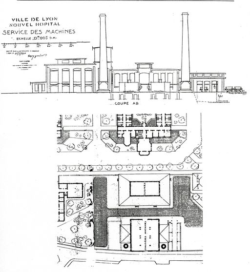 Ensemble des équipements techniques : centrales thermique et électrique, station de pompage, atelier