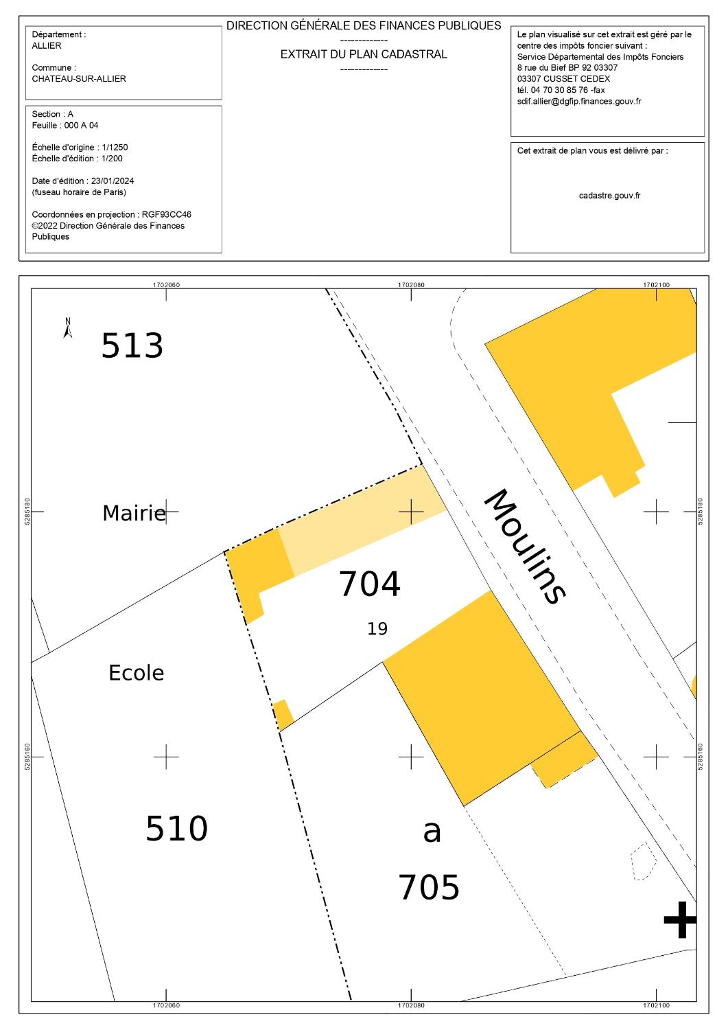 Emplacement sur le plan cadastral de l'école de garçons puis mairie-école actuellement mairie