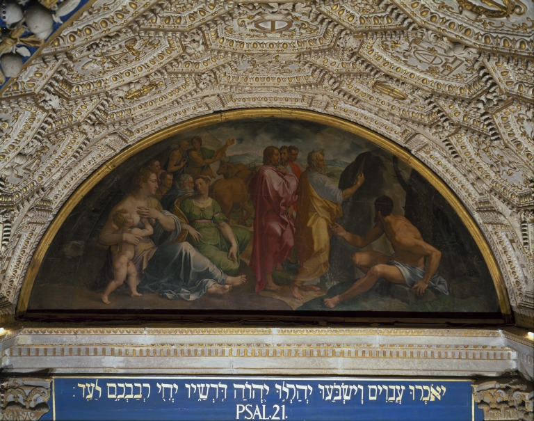 Tableaux en pendant des deux lunettes de la chapelle : les Israélites recueillant la manne, Moïse faisant jaillir l'eau du rocher