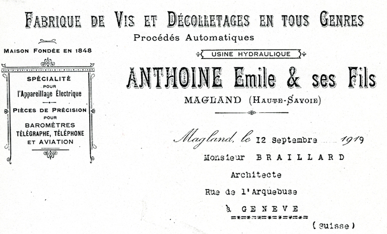 Usine de décolletage Anthoine Emile et ses fils actuellement Sté M.B.A. décolletage