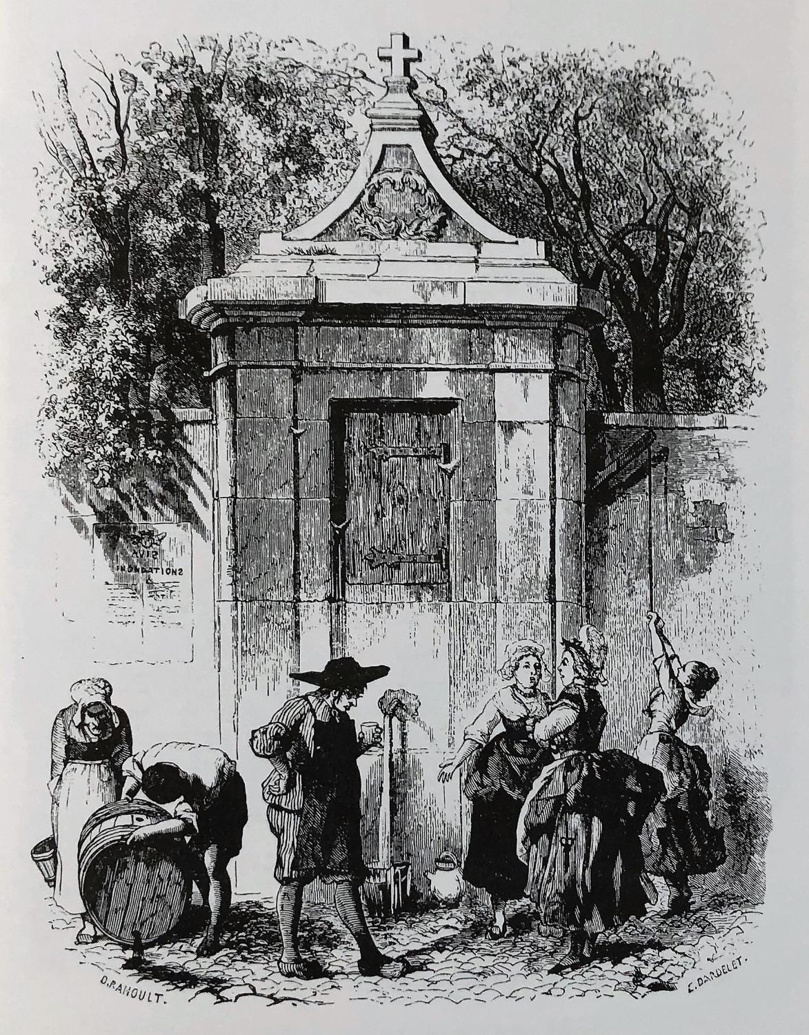 La fontaine des jésuites au 19e s. (in Grenoblo Malherou, éd. 1864)