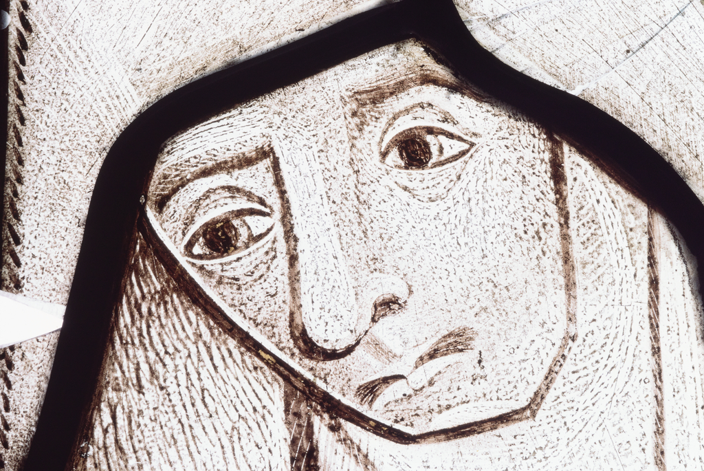 Ensemble de 2 verrières : saint Jean, Vierge (baie 1, 2), verrière à personnages
