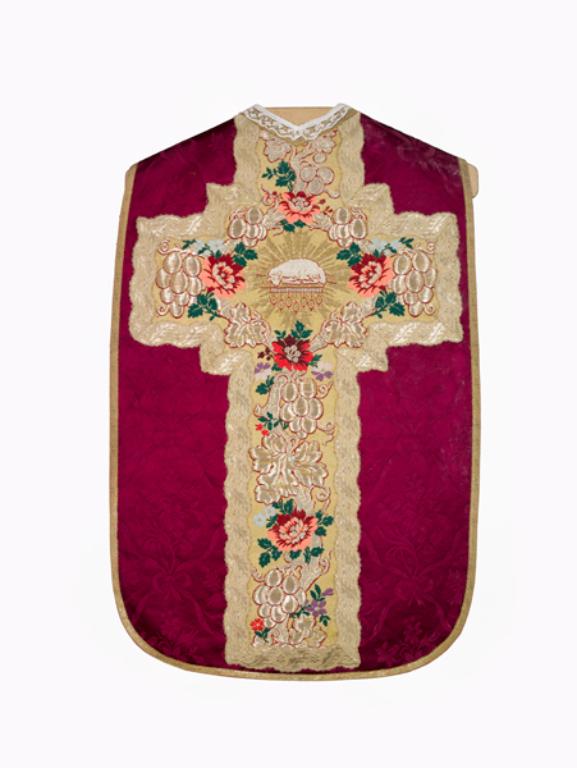 chasuble, étole, manipule, voile de calice, bourse de corporal : ornement rouge n°2