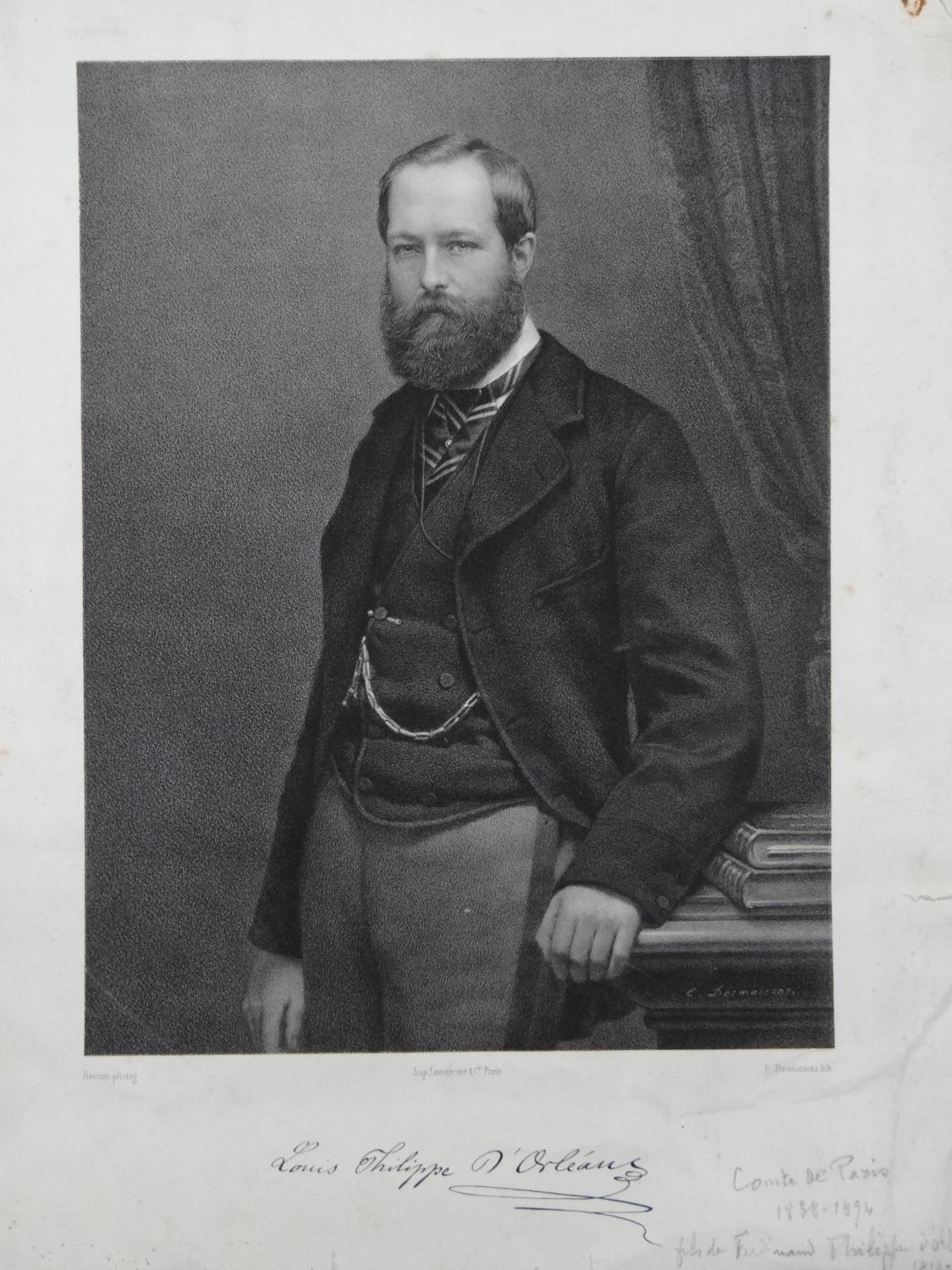 Lithographie d'Émile Desmaisons - Portrait de Philippe d'Orléans comte de Paris