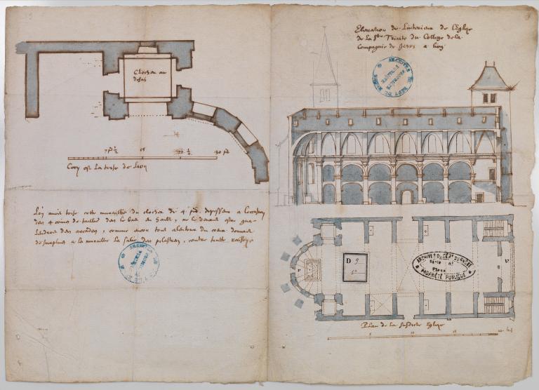 Plan et coupe, par Etienne Martellange, v. 1619-1622 (AD Rhône, 1 D 9 [1a])