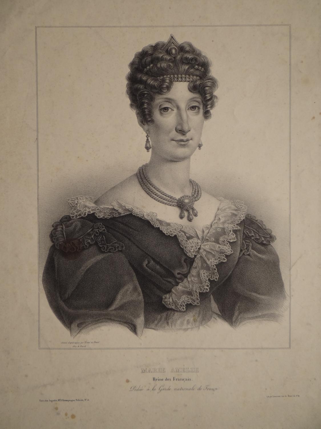 Lithographie de Lemercier d'après Pointel du Portail - Portrait de Marie-Amélie, reine des Français