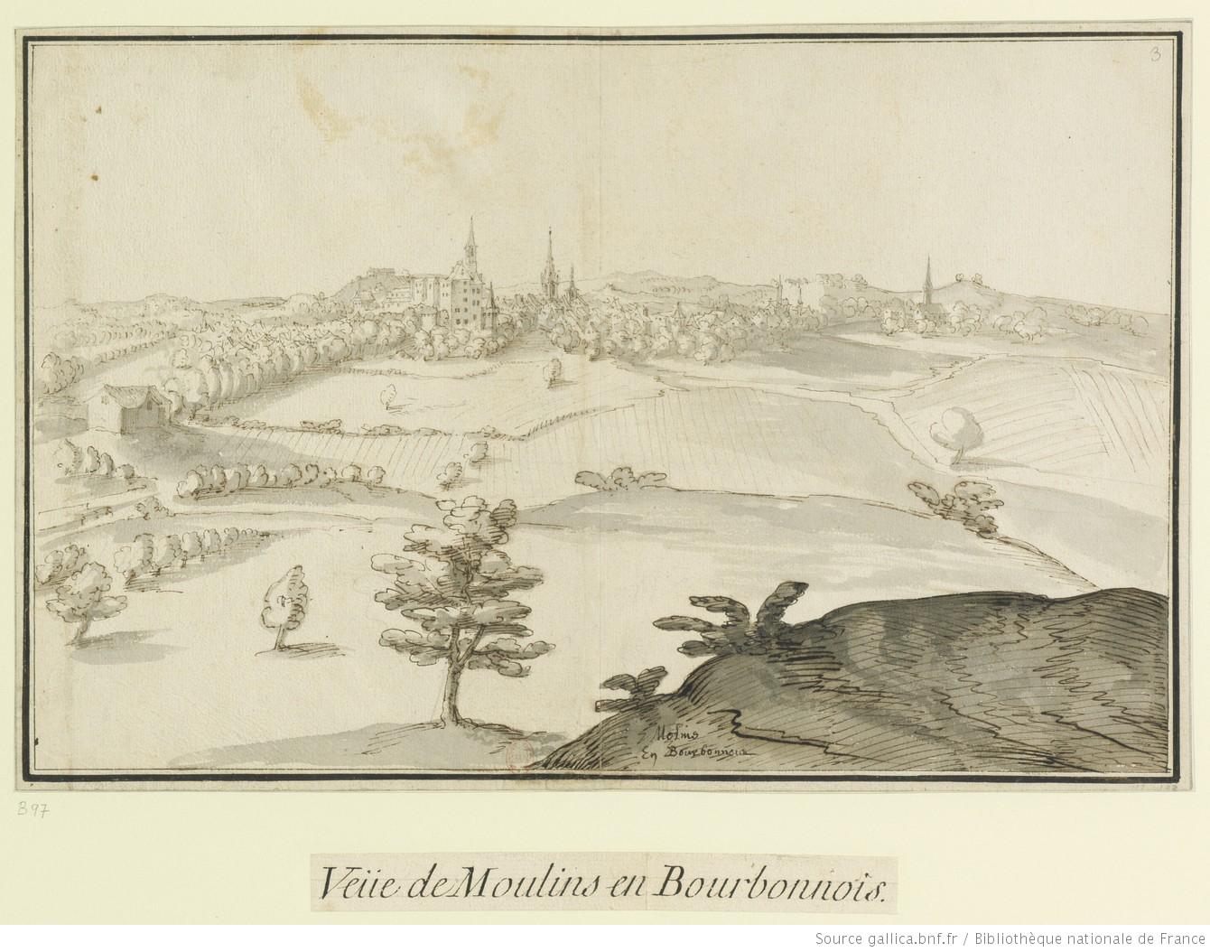 Vue de Moulins par E. Martellange, vers 1615