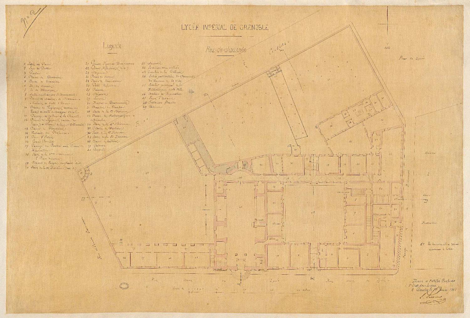 Plan du rez-de-chaussée par E. Péronnet, 1861 (AN, CP/F/17/*/2548)