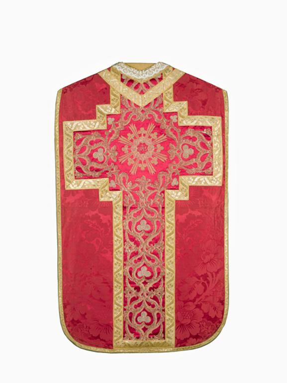 chasuble, étole, manipule, voile de calice, bourse de corporal : ornement rouge