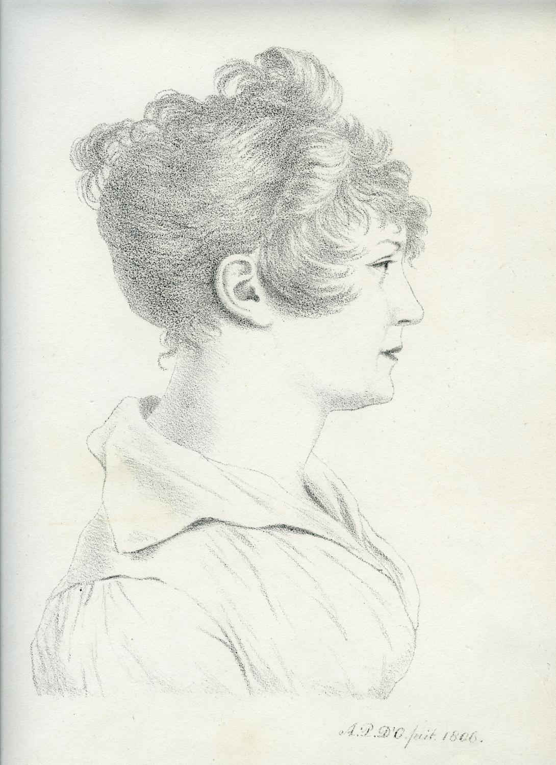 Lithographie d'Antoine d'Orléans - Portrait de profil d'Adélaïde d'Orléans