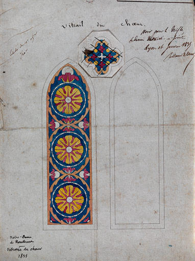 Ensemble de 6 verrières géométriques et d'une rose (baies 103 à 108, baie 117)