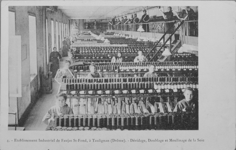 moulinerie : moulinage, établissement industriel Faujas Saint-Fond, puis usine Faujas