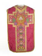 chasuble, voile de calice, étole, manipule, bourse de corporal : ornement rouge