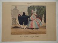 Estampe de Pierre Numa Bassaget (1832) - Monsieur Budget et Mademoiselle Cassette se promenant aux Tuileries