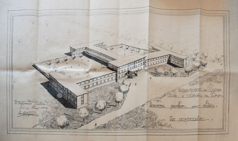 Asile d'aliénés de Bron, puis asile départemental d'aliénés du Rhône, puis asile d'aliénés du Vinatier, actuellement centre hospitalier Le Vinatier