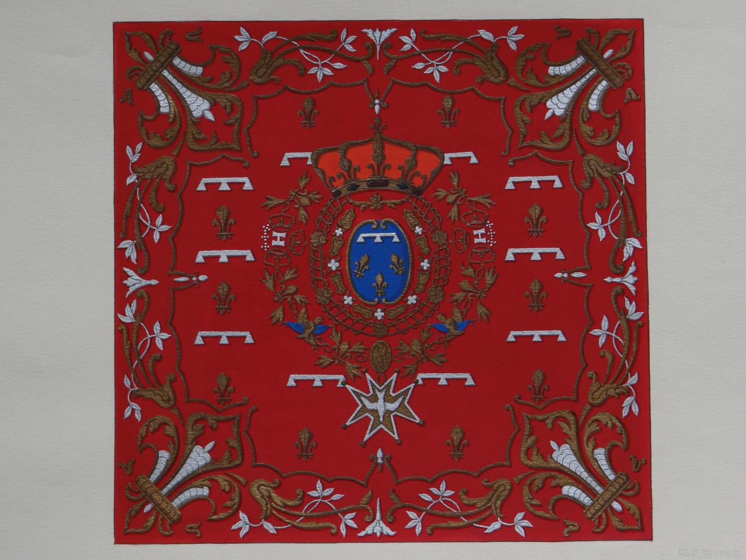 Gouache - Étendard du régiment d'Orléans