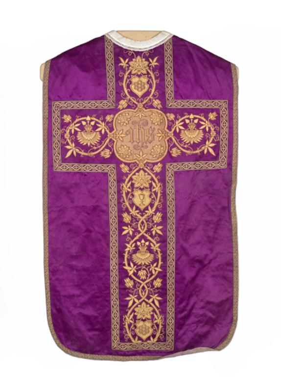 chasuble, étole, manipule, voile de calice, bourse de corporal : ornement violet n°1