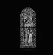 Ensemble de 2 verrières à personnages (baies n°1, 2) : l'ange gardien, la Vierge de douleur