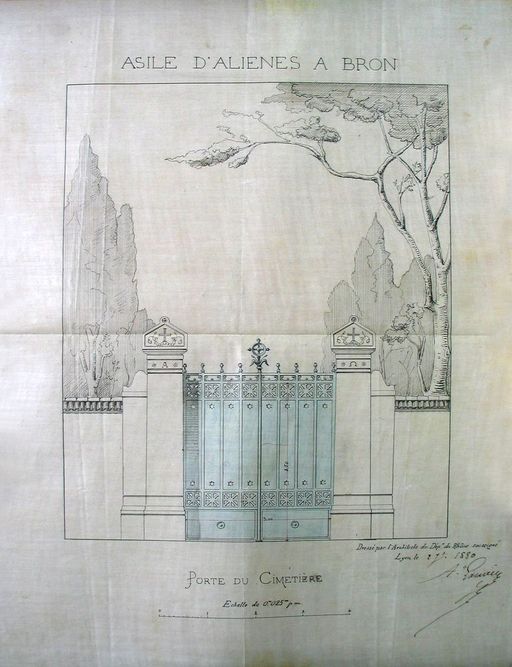 Asile d'aliénés de Bron, puis asile départemental d'aliénés du Rhône, puis asile d'aliénés du Vinatier, actuellement centre hospitalier Le Vinatier