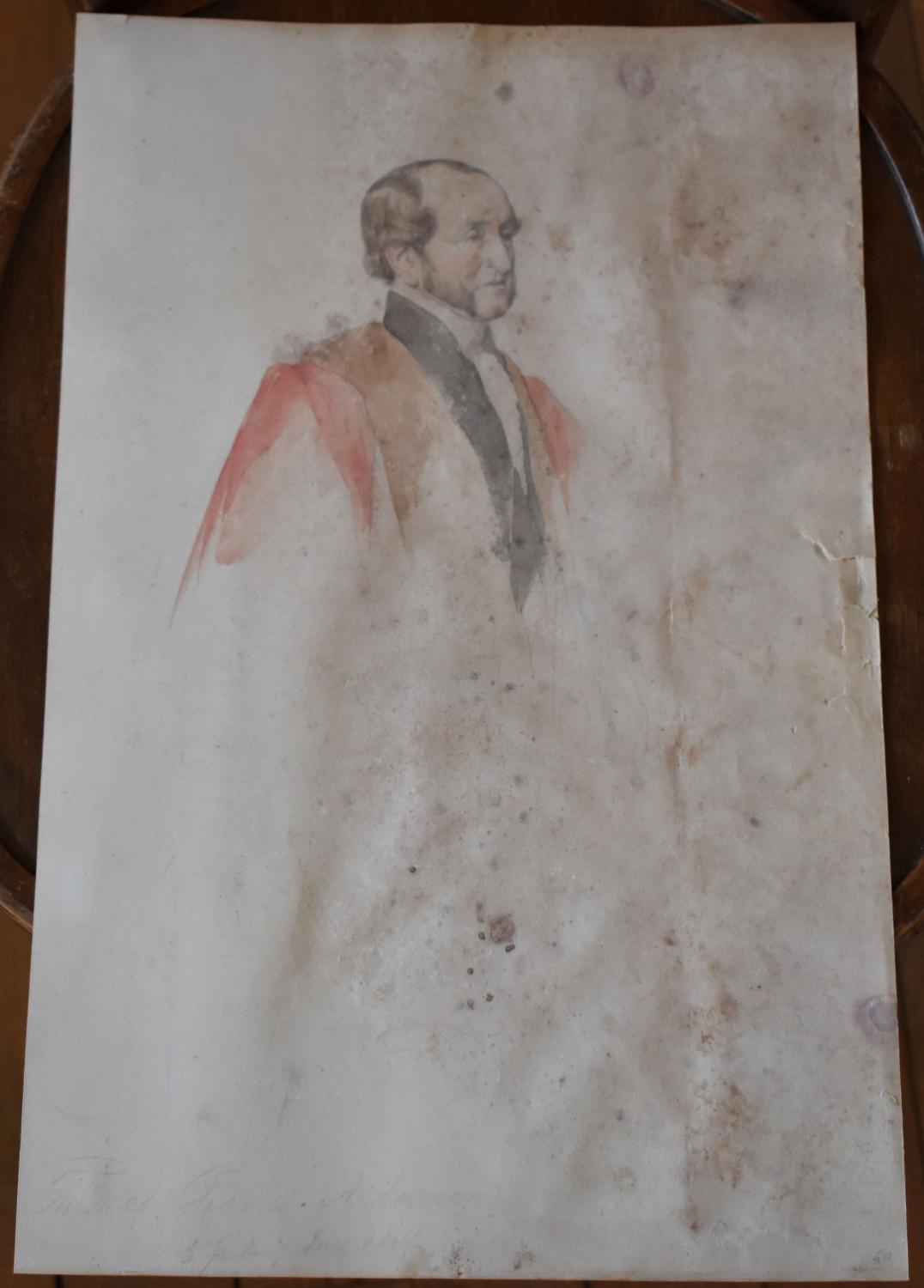 Dessin aquarellé de Jean Alaux - Étude pour le portrait de Thomas Challis